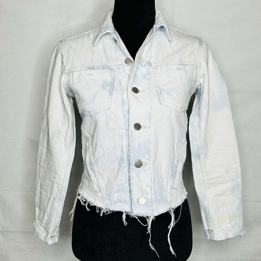 L’AGENCE Sz XS Janelle Denim Jean Jacket Raw Hem Tie Dye Classic Boho Western